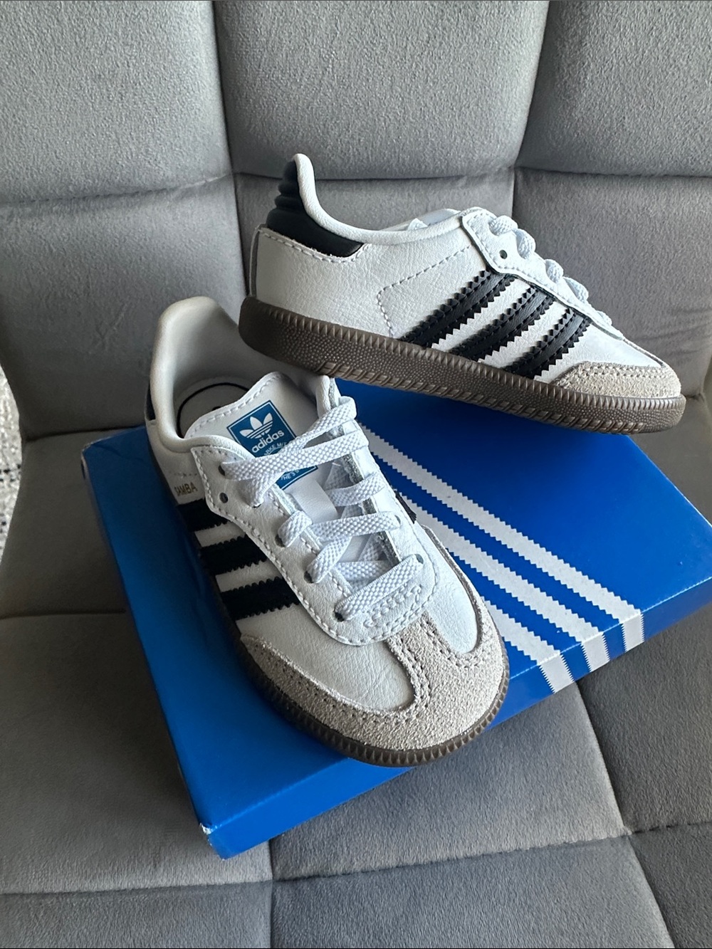 adidas Kids Samba Sneakers in White and Black with Gum Sole - Picture 3 of 13